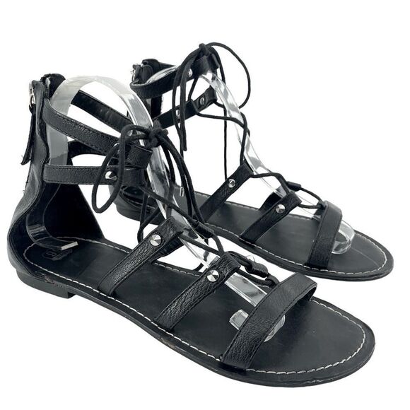 Route 66 Women’s Black Faux Leather Strappy Lace Up Gladiator Sandals Size 8 - Picture 12 of 12